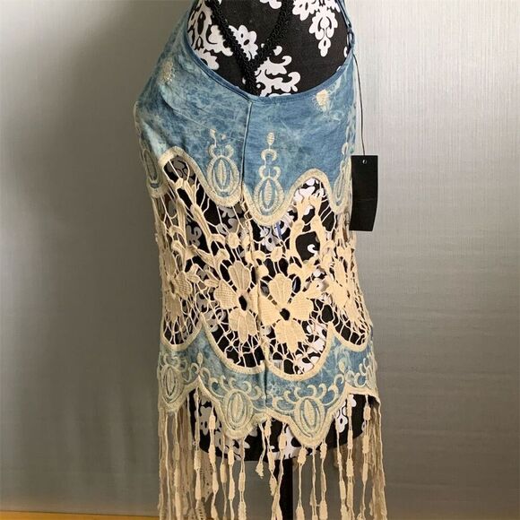 May &‎ July Women's Blue Tie-Dye Crochet Lace Blouse Size M - Picture 7 of 11